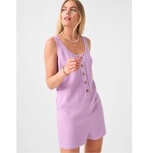 Faherty Jamesport Dream Woven 100% Organic Cotton Gauze Sleeveless Romper Purple